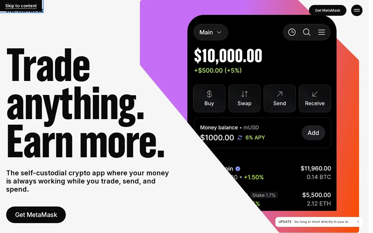 Screenshot of the MetaMask homepage