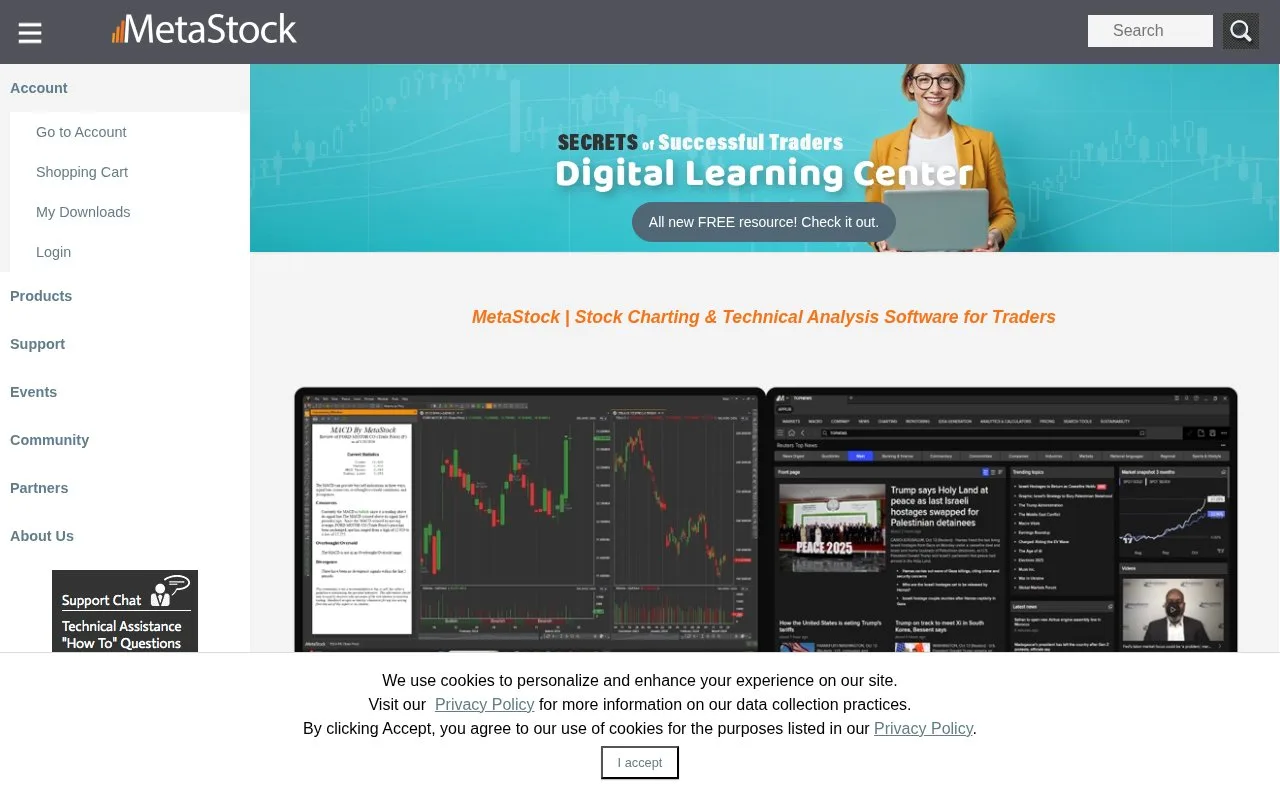 Screenshot of the MetaStock homepage