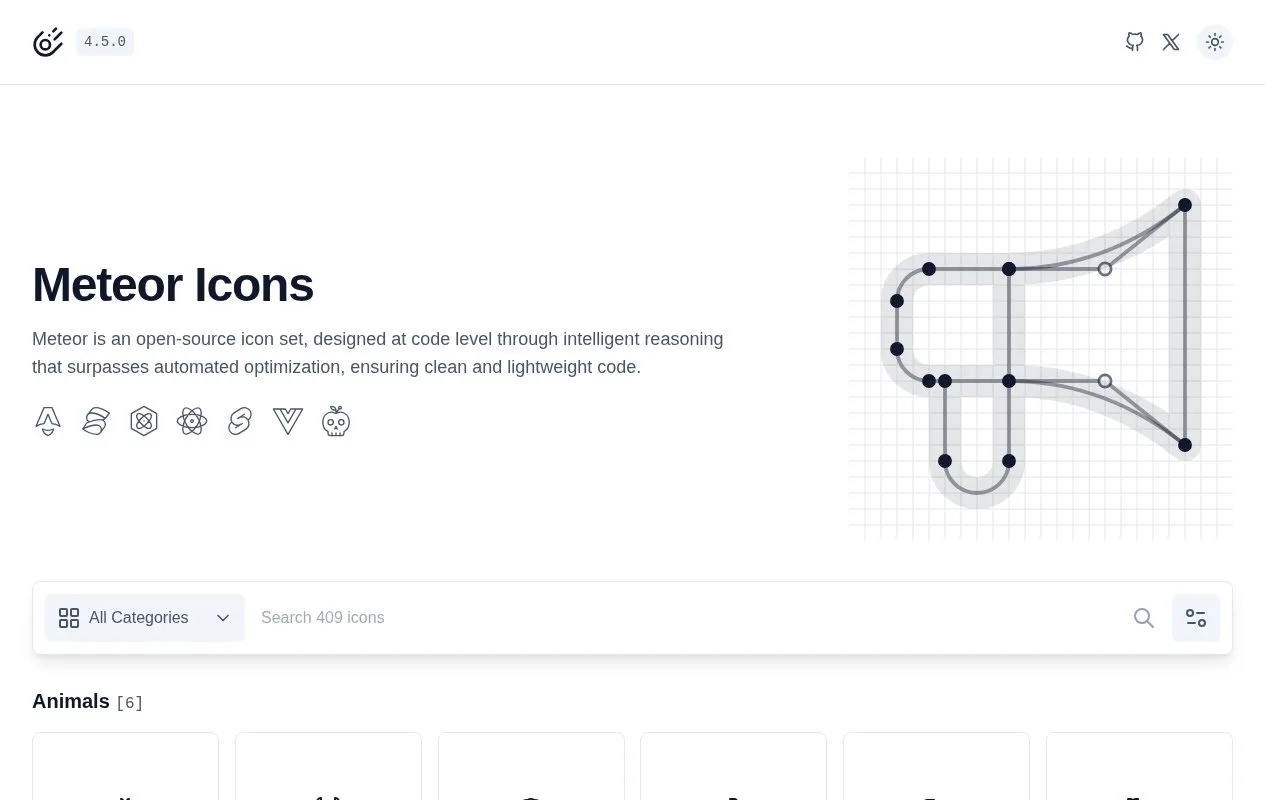 Screenshot of the Meteor Icons homepage