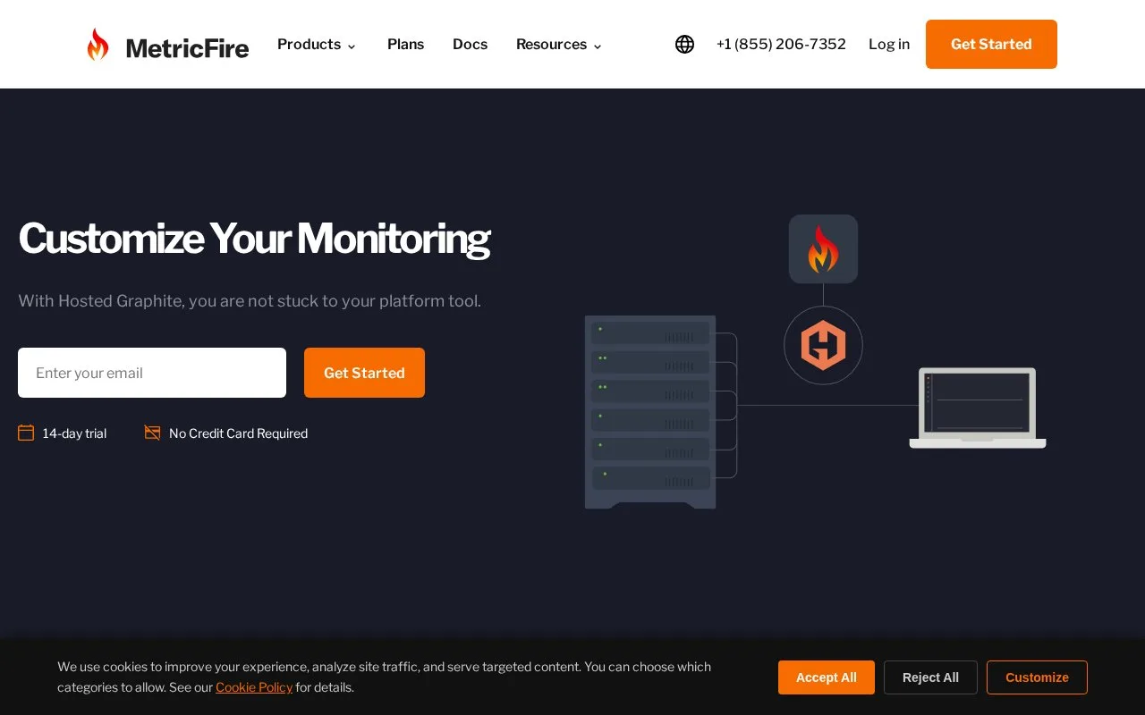 Screenshot of the MetricFire Hosted Graphite homepage