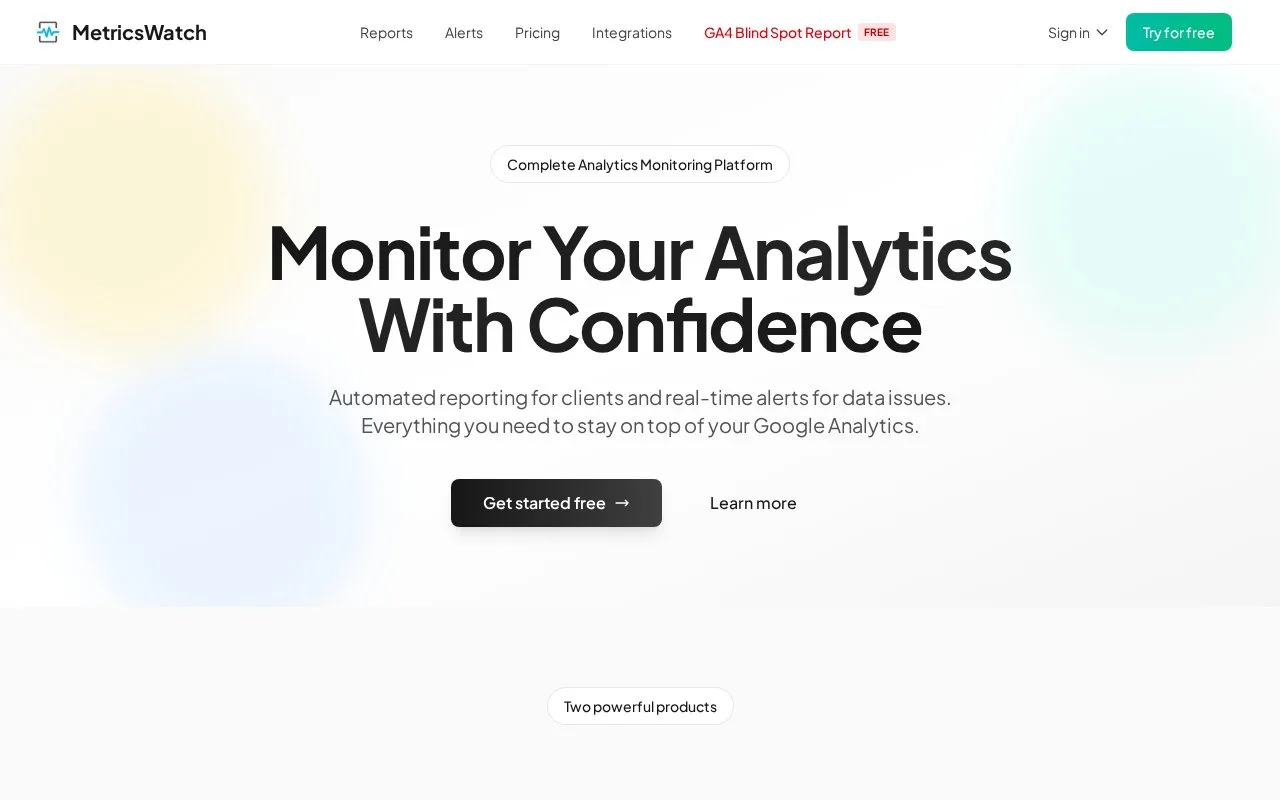 Screenshot of the MetricsWatch homepage