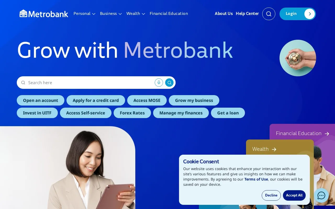 Screenshot of the Metrobank Philippines homepage