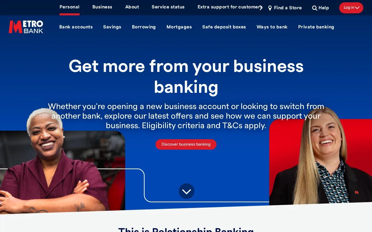 Screenshot of the Metro Bank homepage