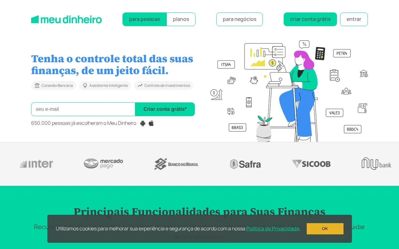 Screenshot of the Meu Dinheiro homepage