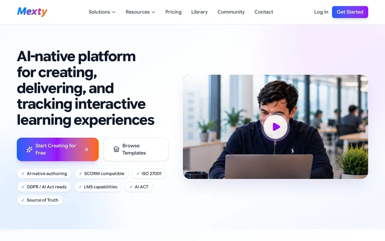 Screenshot of the Mexty homepage