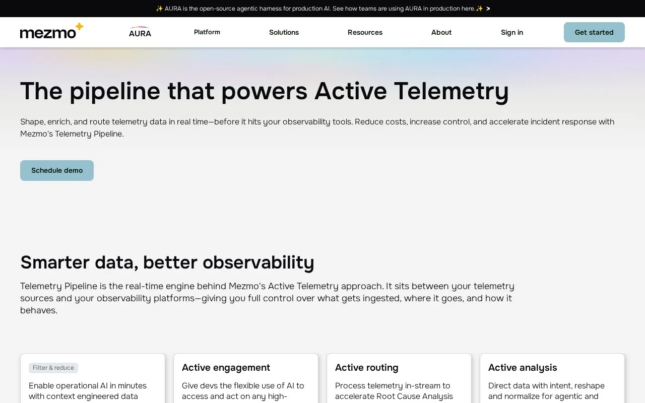 Screenshot of the Mezmo Telemetry Pipeline homepage