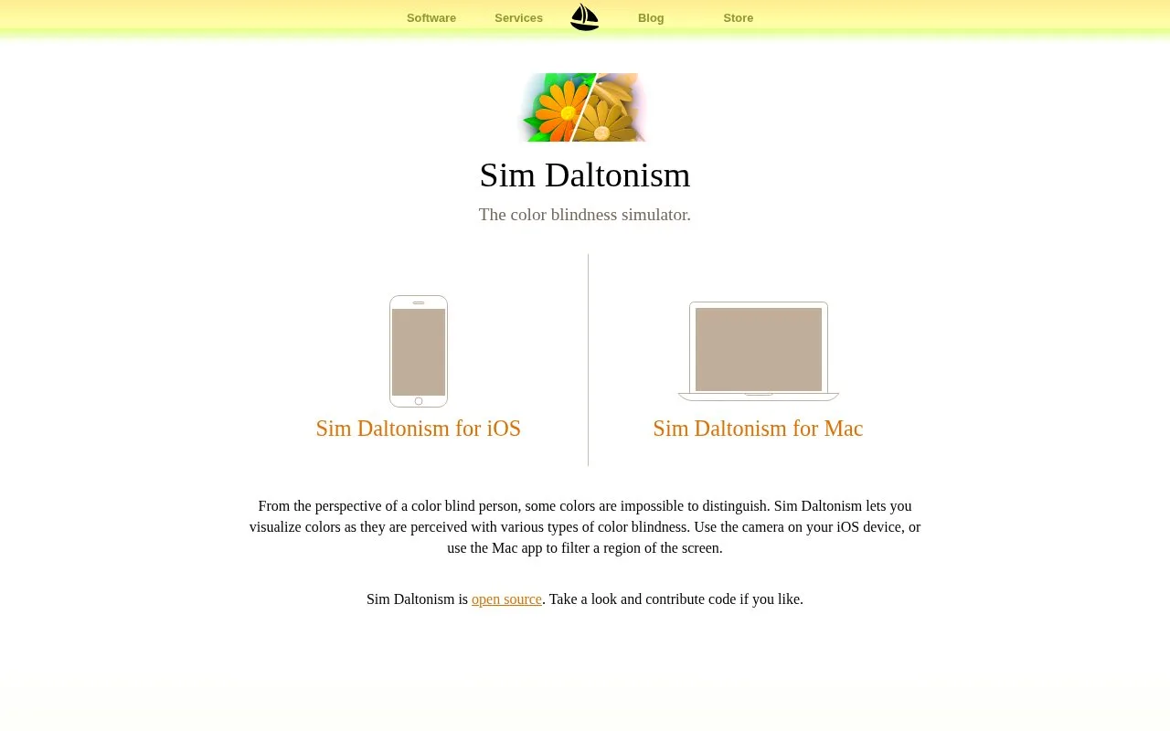 Screenshot of the Sim Daltonism homepage