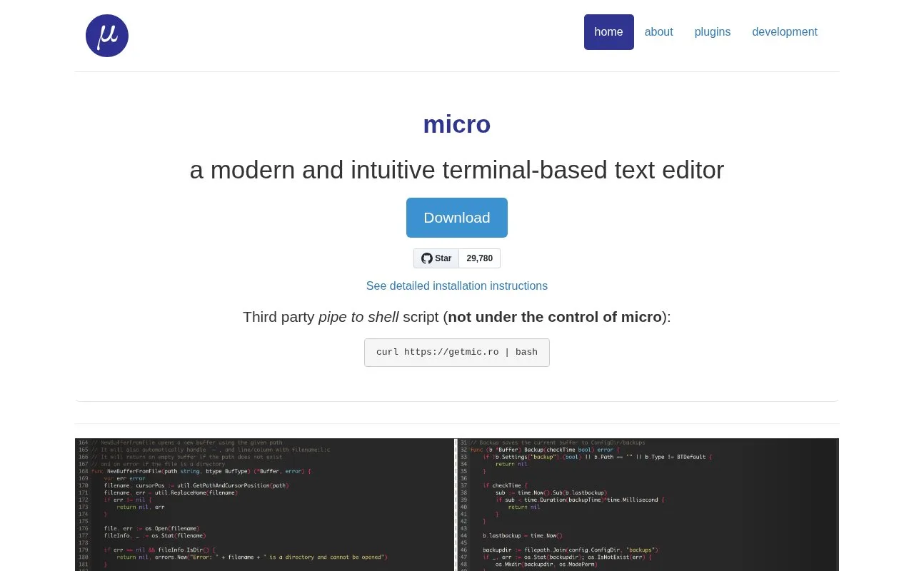Screenshot of the Micro homepage