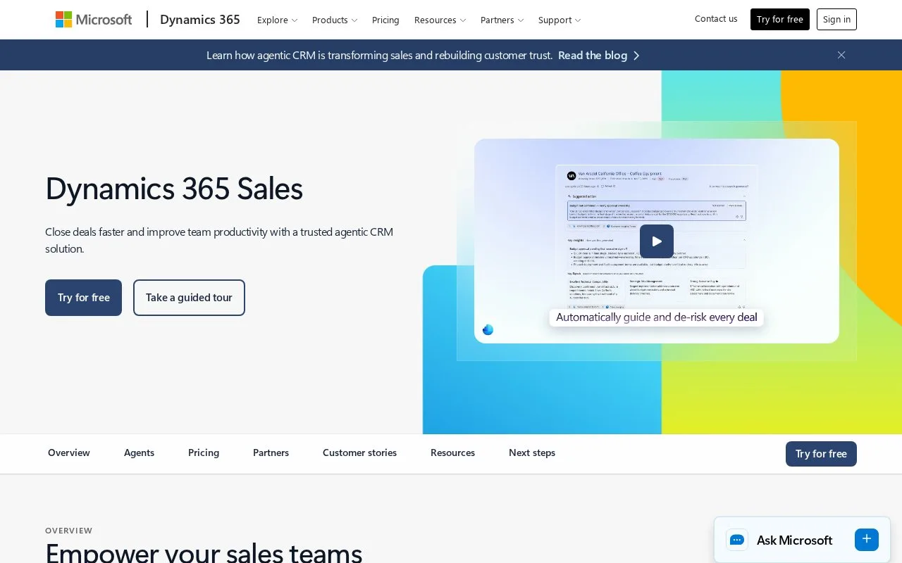 Screenshot of the Microsoft Dynamics 365 Sales homepage