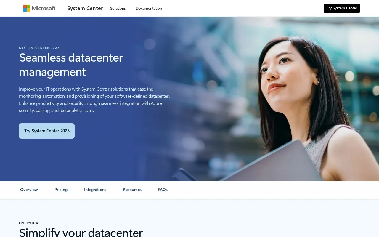 Screenshot of the Microsoft System Center Operations Manager homepage