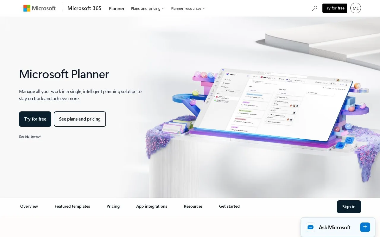 Screenshot of the Microsoft Planner homepage
