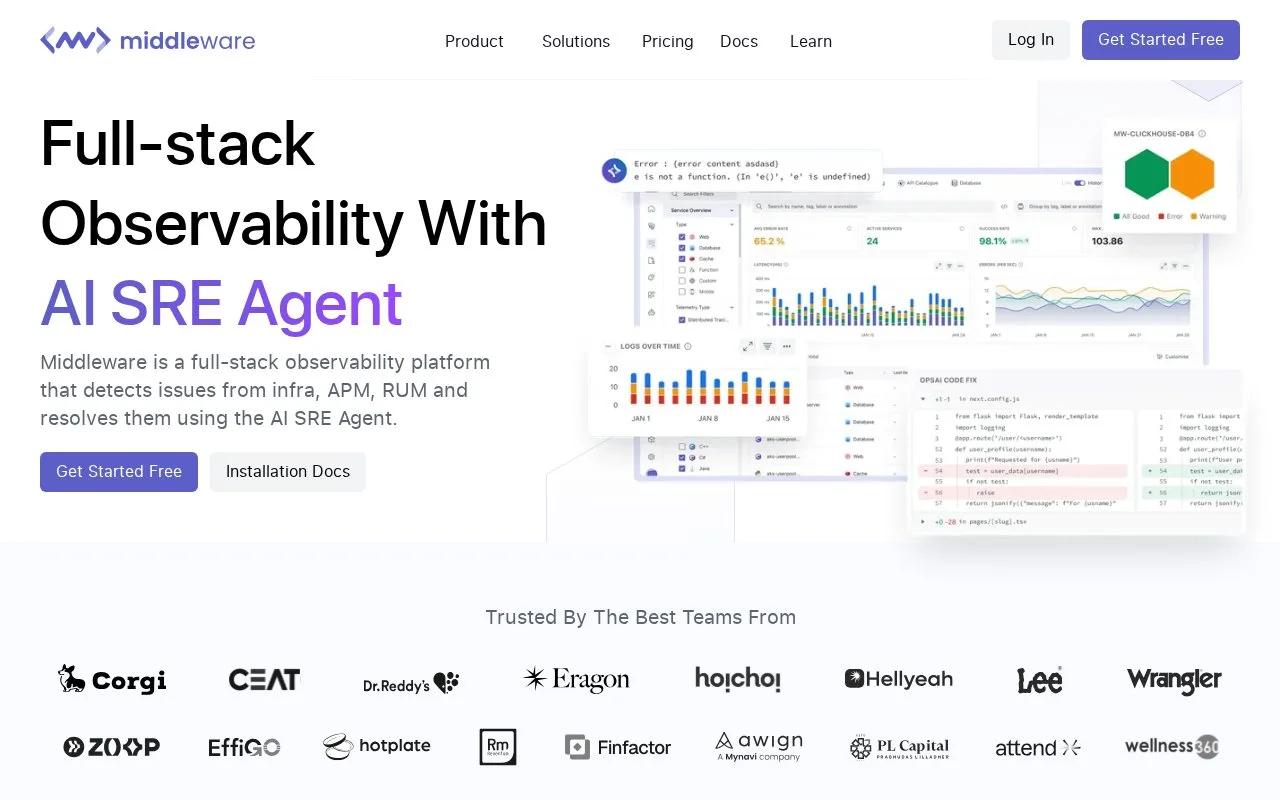 Screenshot of the Middleware homepage
