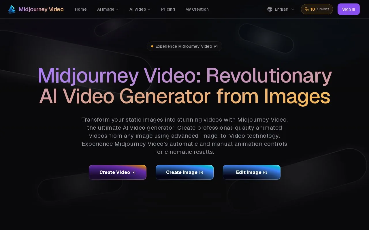 Screenshot of the Midjourney Video homepage