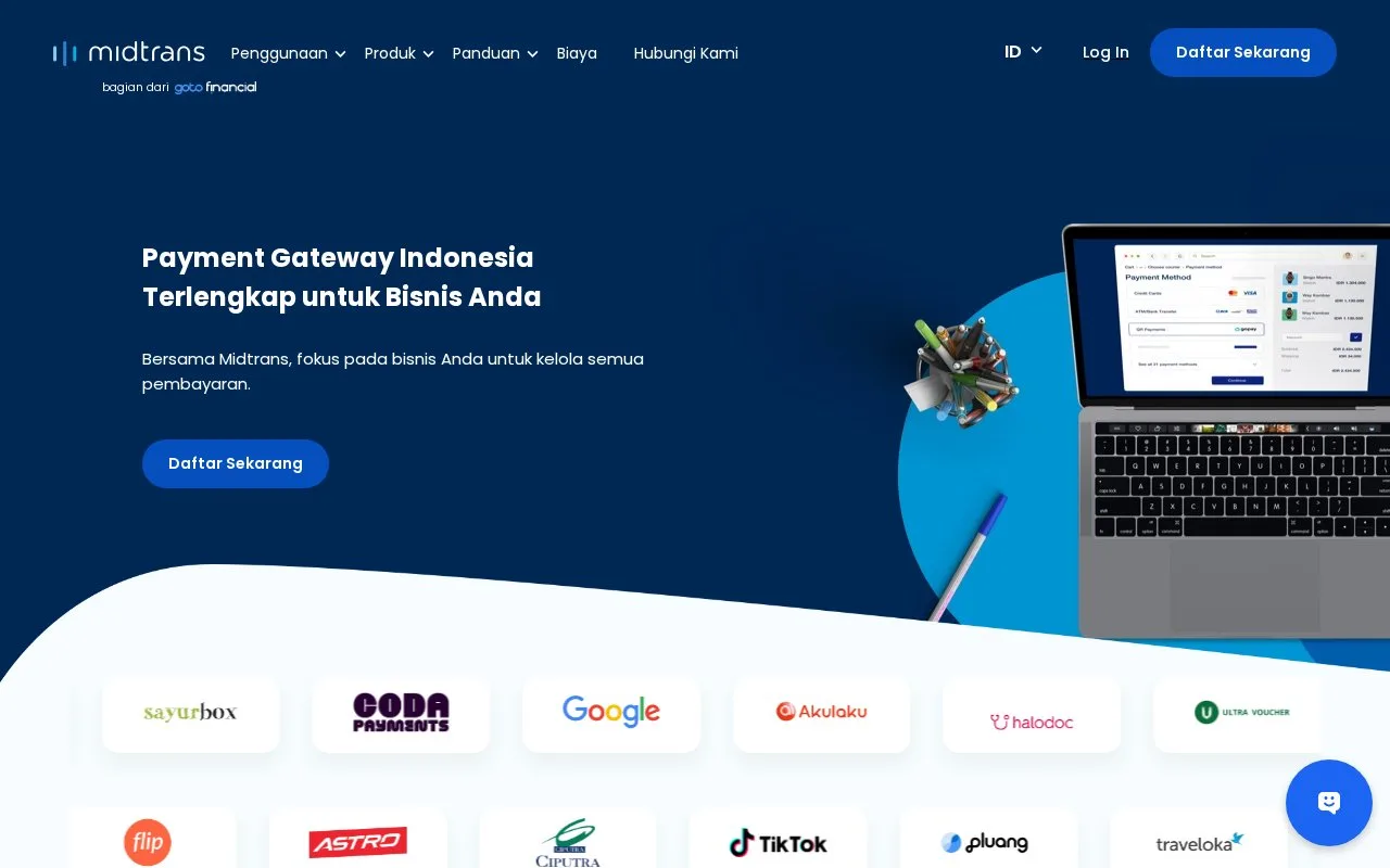 Screenshot of the Midtrans homepage