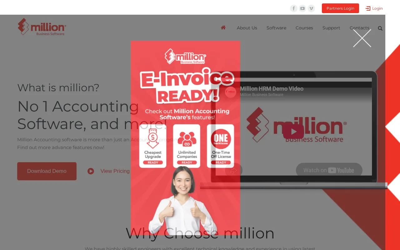 Screenshot of the Million Accounting homepage