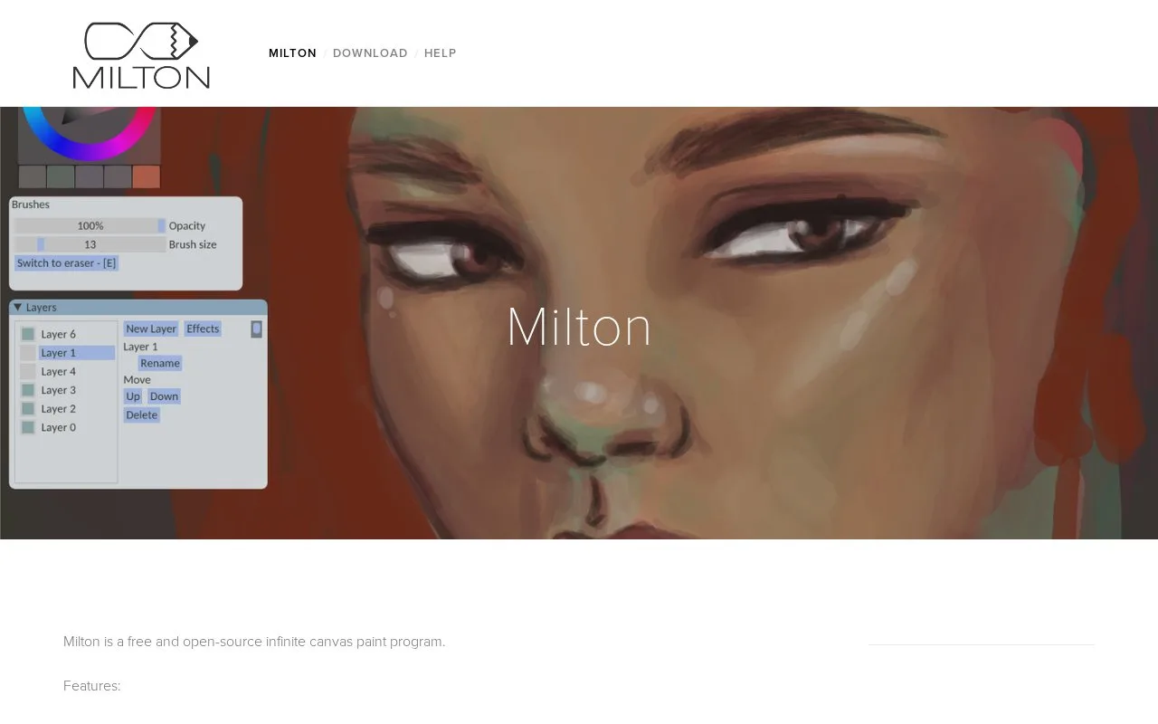 Screenshot of the Milton homepage