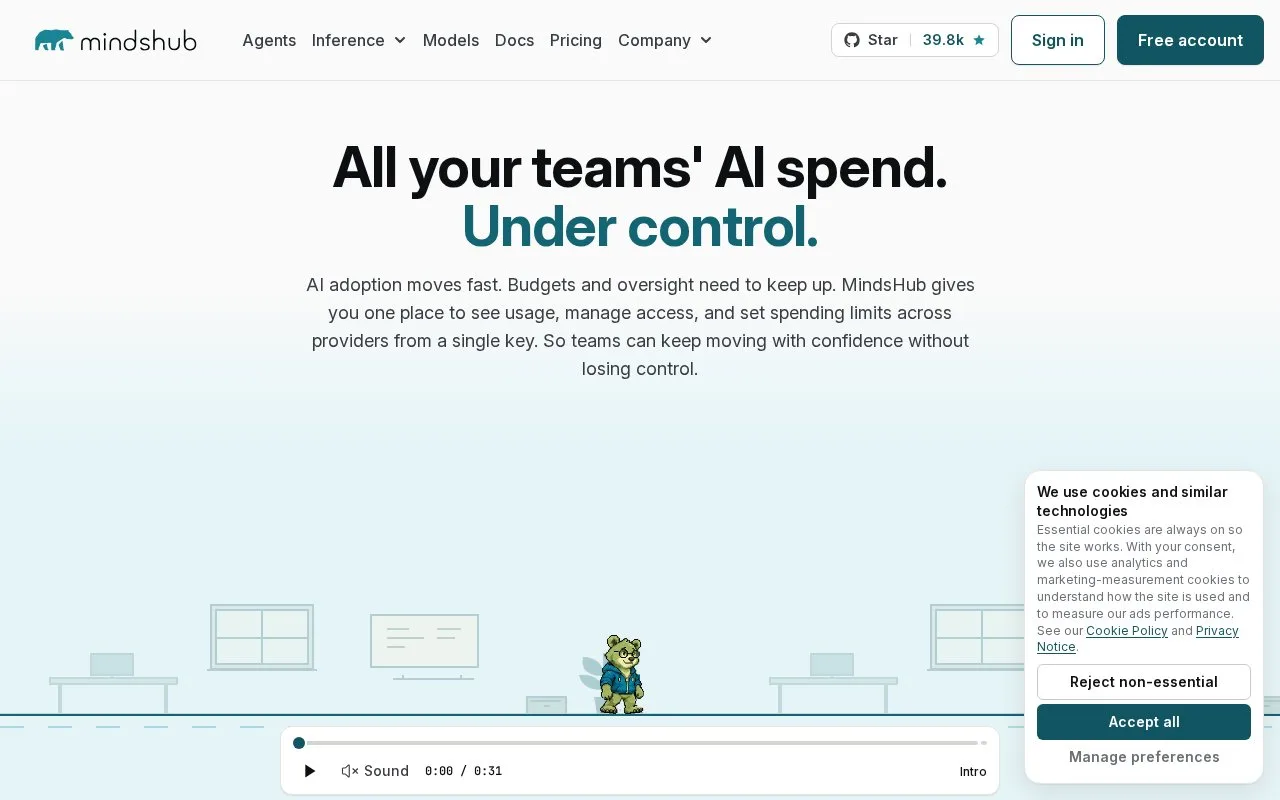 Screenshot of the MindsHub homepage