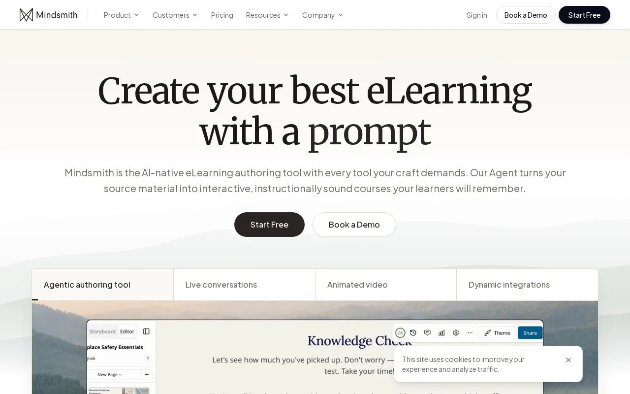 Screenshot of the Mindsmith homepage