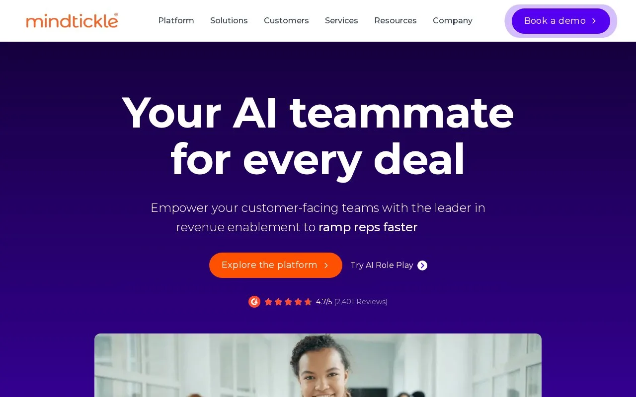Screenshot of the Mindtickle homepage