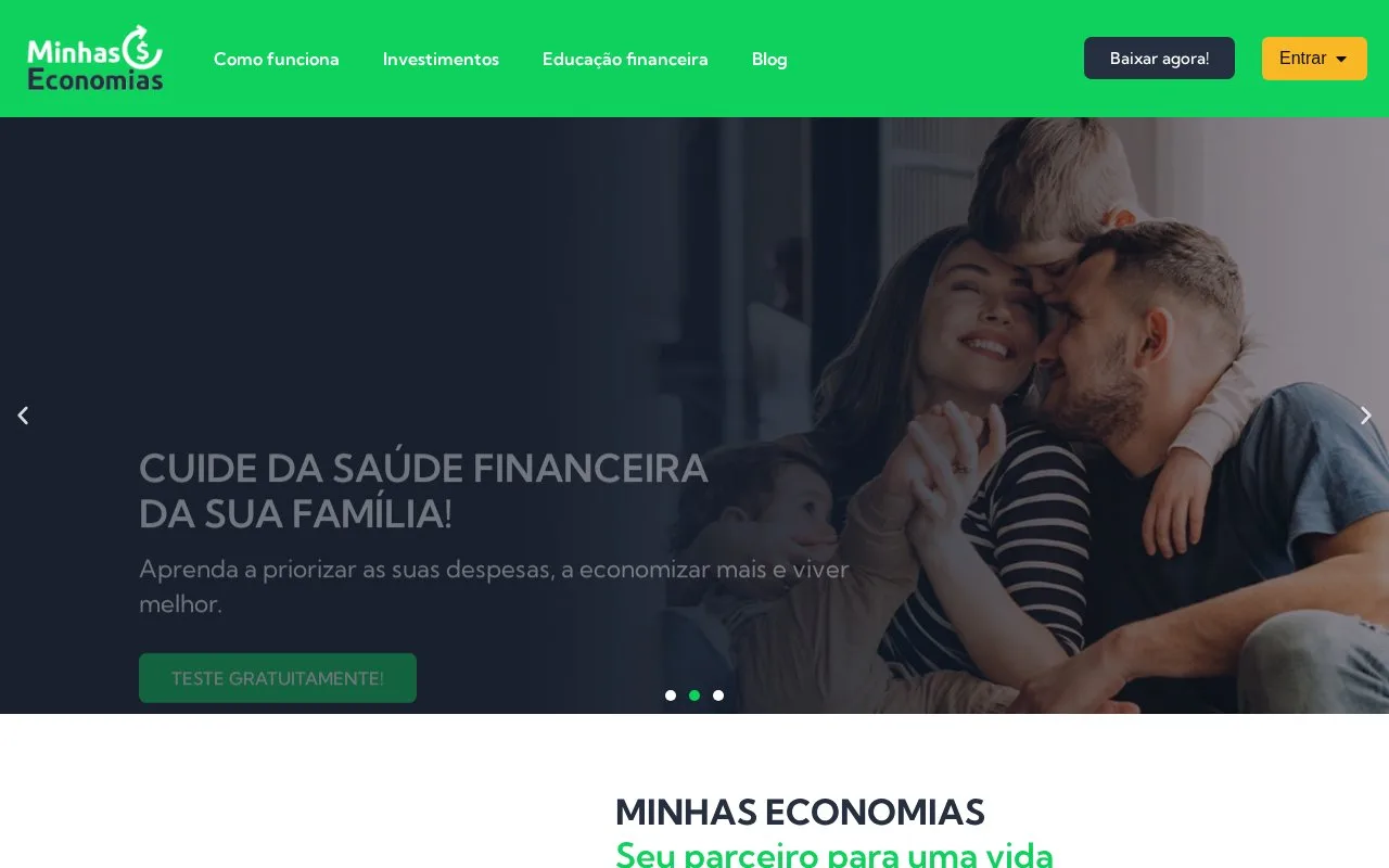 Screenshot of the Minhas Economias homepage