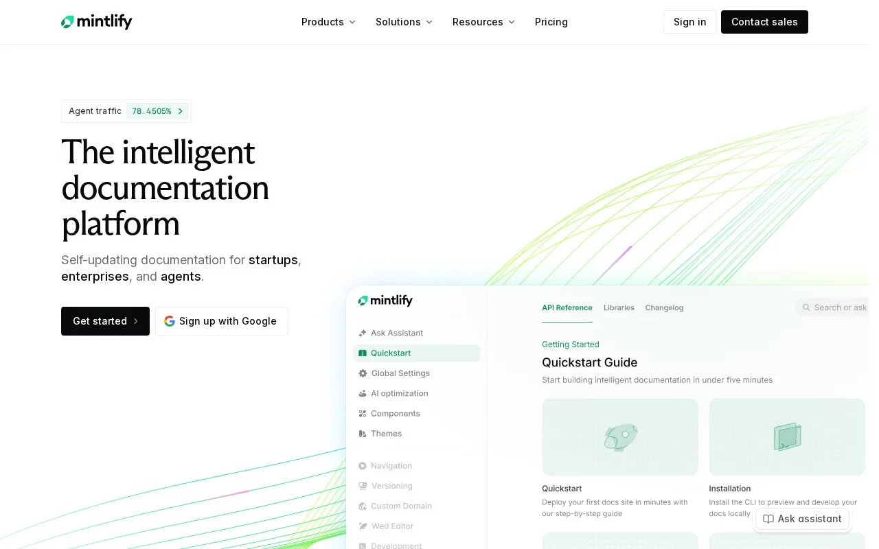 Screenshot of the Mintlify homepage