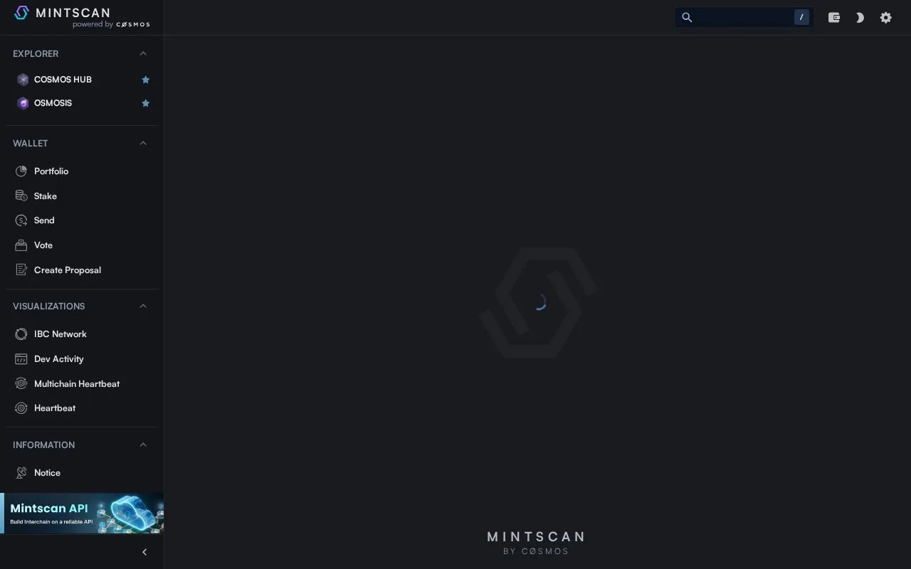 Screenshot of the Mintscan homepage