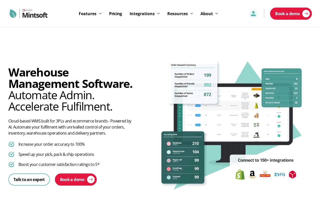 Screenshot of the Access Mintsoft homepage