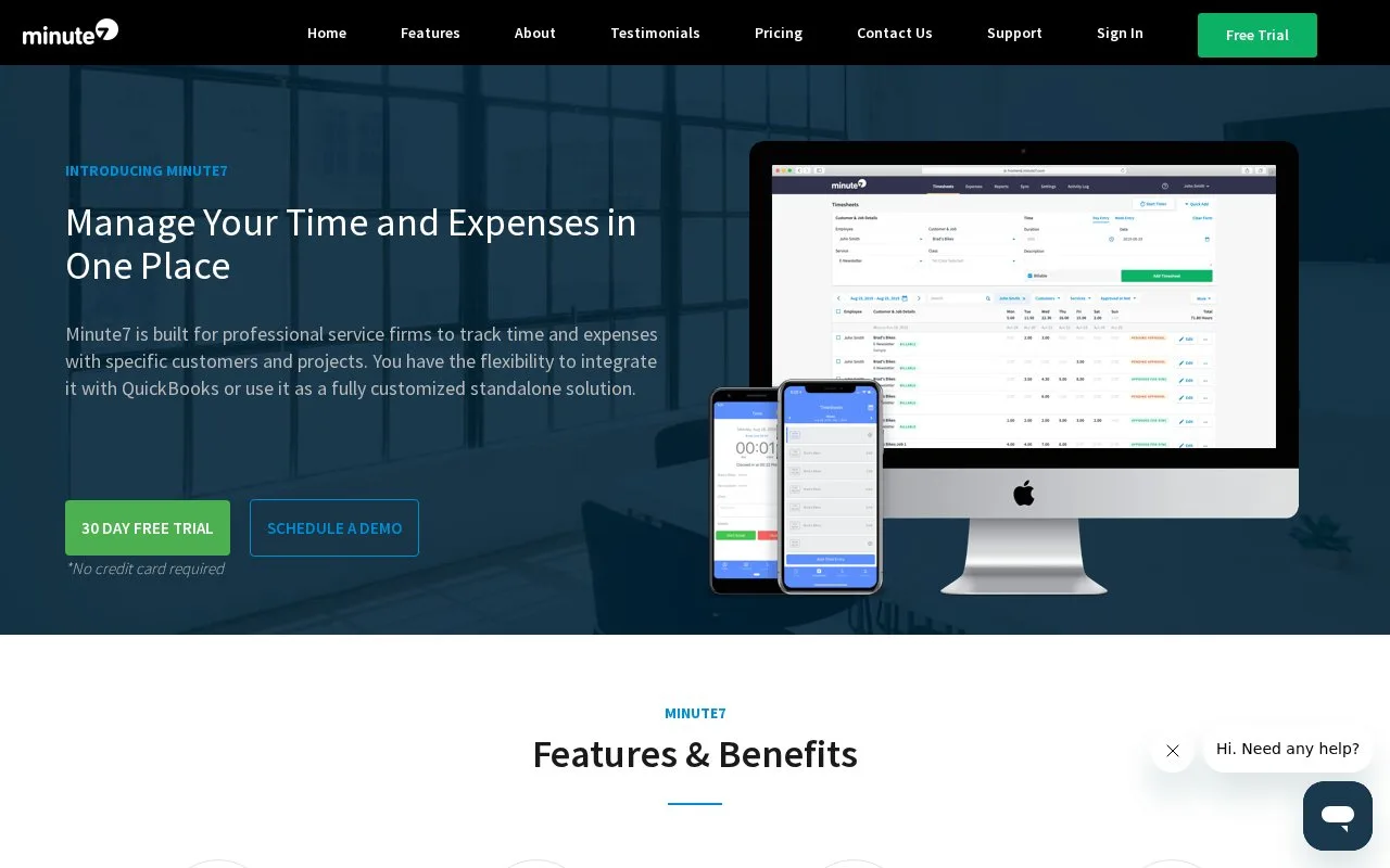 Screenshot of the Minute7 homepage
