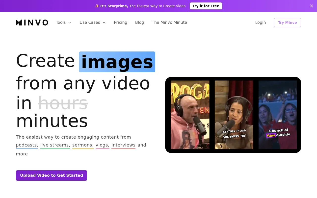 Screenshot of the Minvo homepage