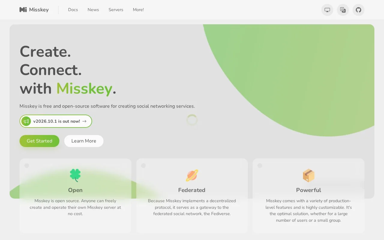 Screenshot of the Misskey homepage