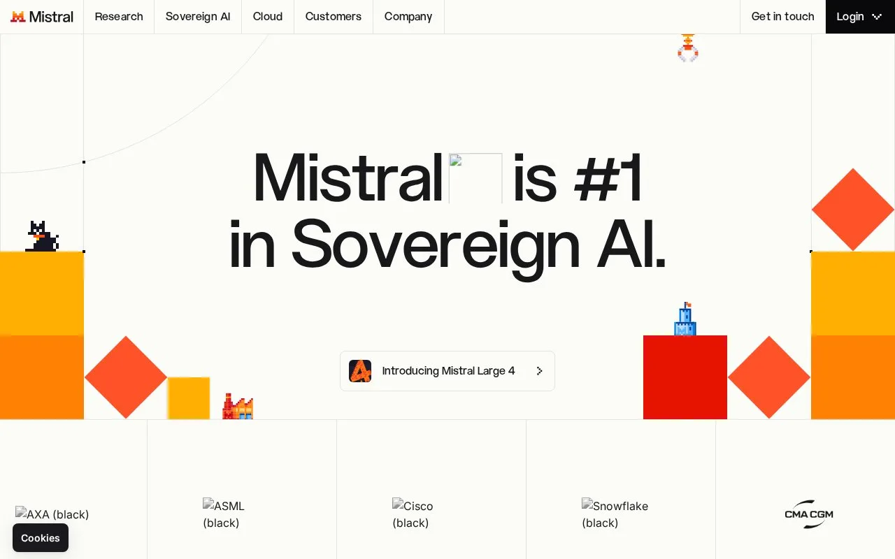 Screenshot of the Mistral homepage