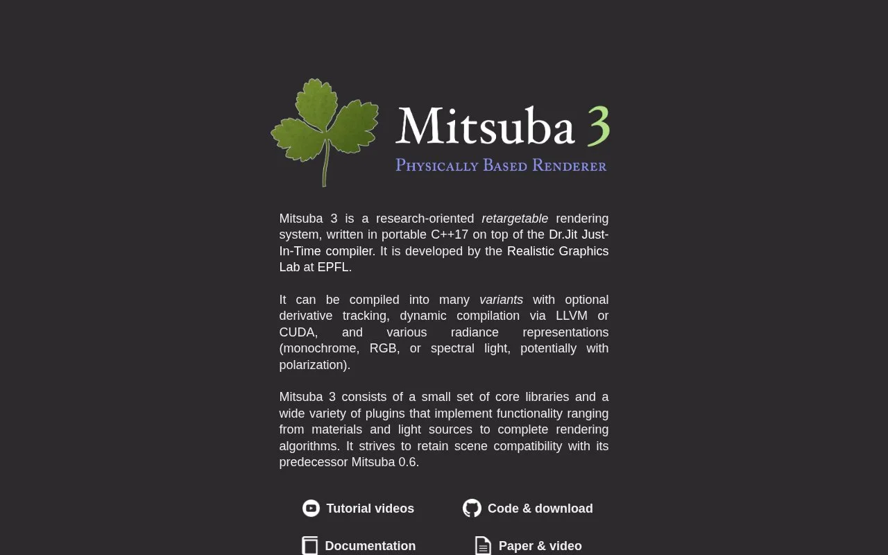 Screenshot of the Mitsuba 3 homepage