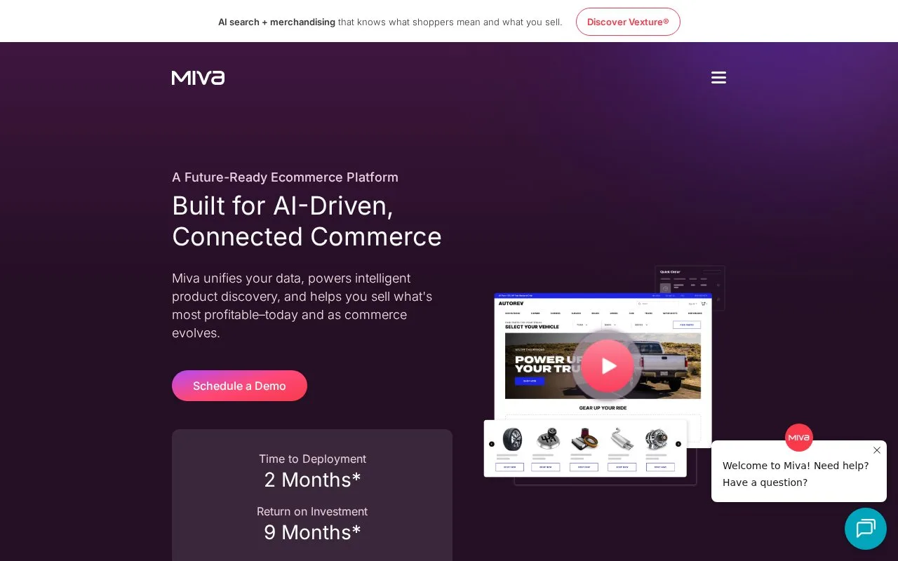 Screenshot of the Miva homepage