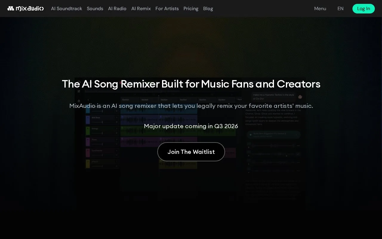 Screenshot of the MixAudio homepage