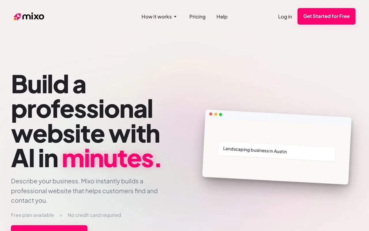 Screenshot of the Mixo homepage