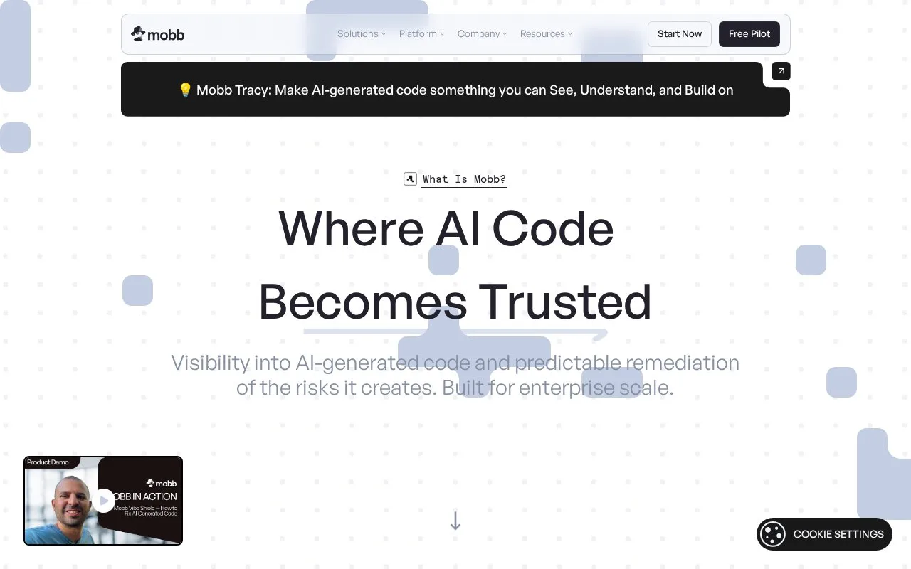 Screenshot of the Mobb homepage