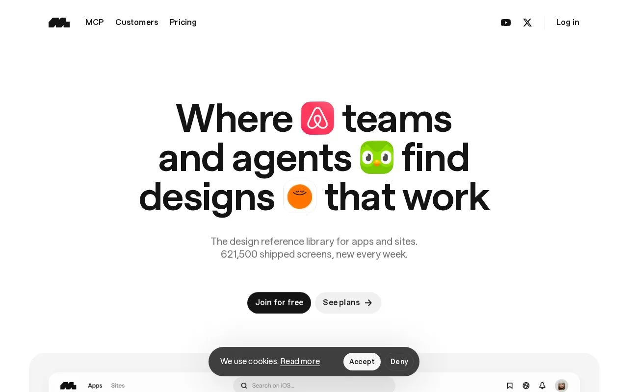 Screenshot of the Mobbin homepage