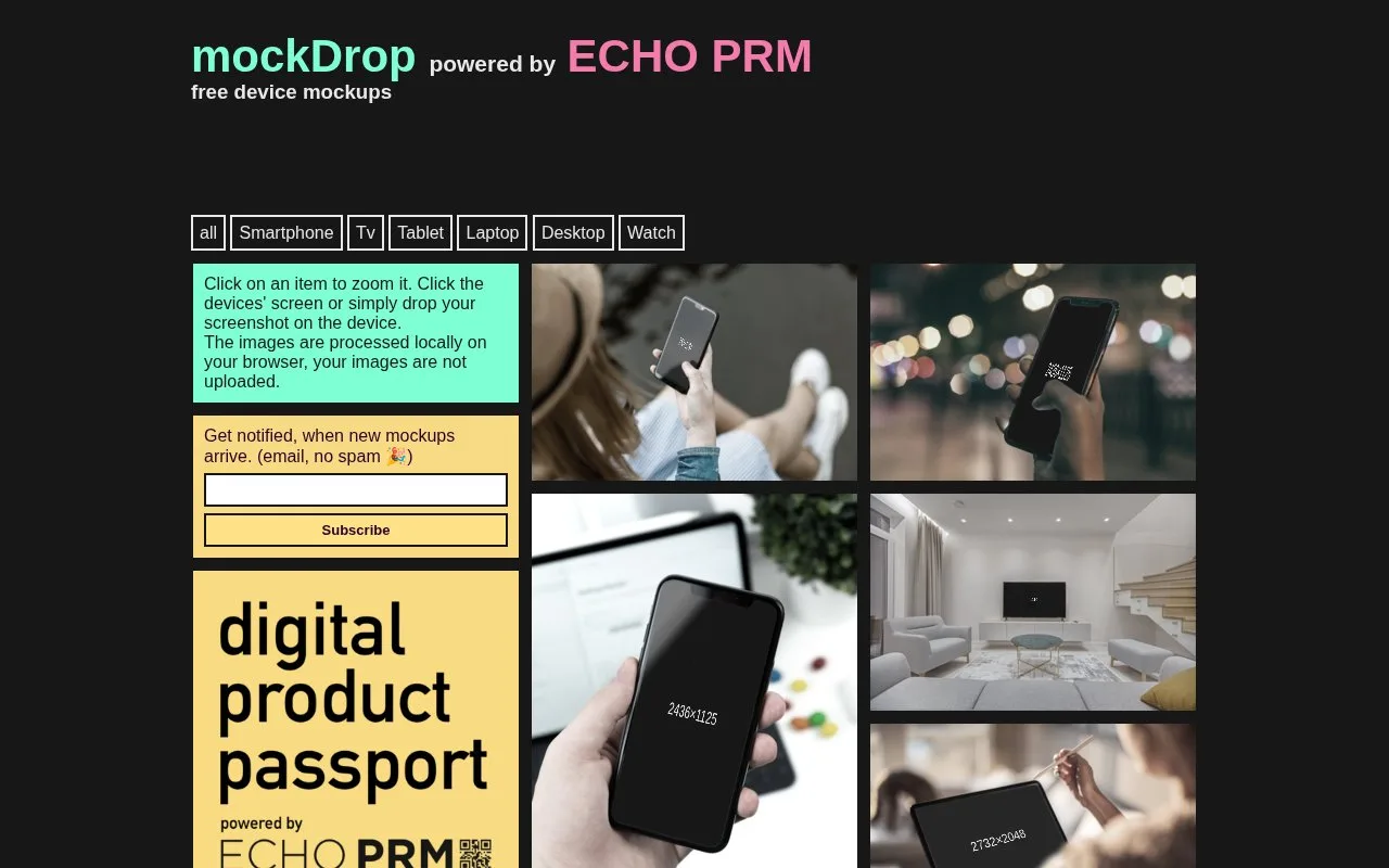 Screenshot of the MockDrop homepage