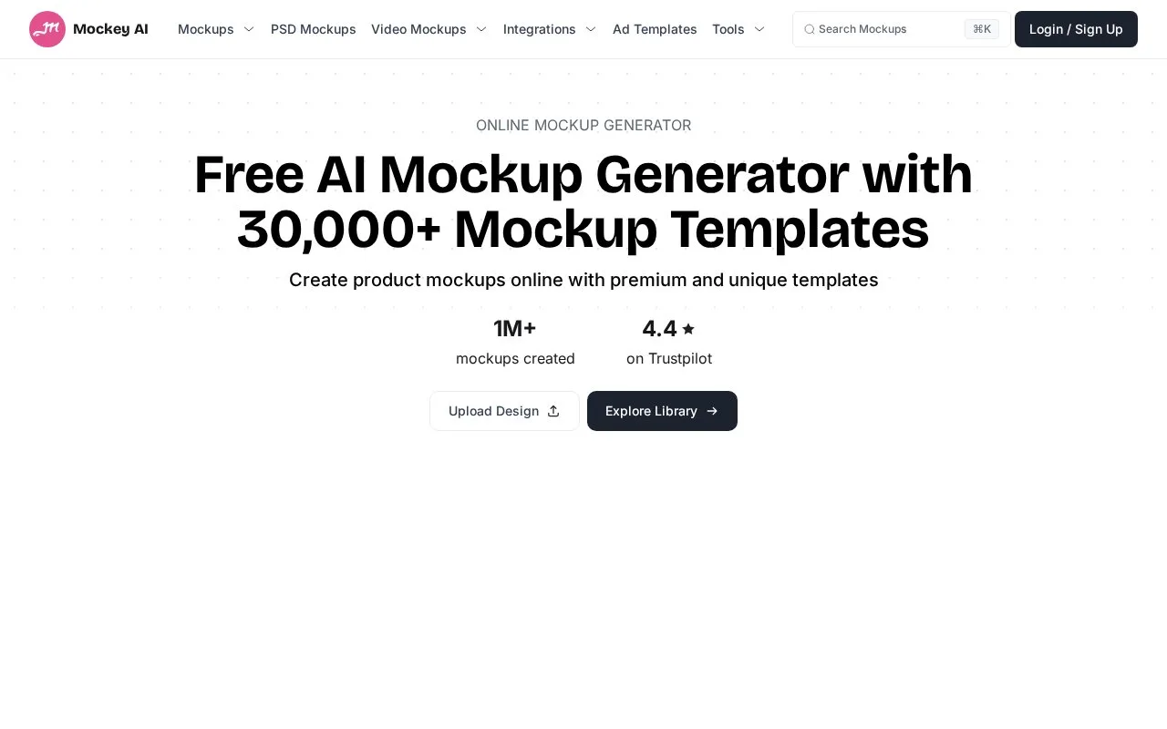 Screenshot of the Mockey homepage