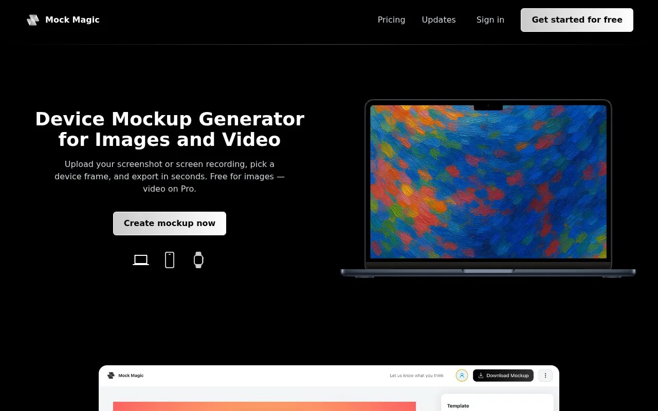 Screenshot of the Mock Magic homepage