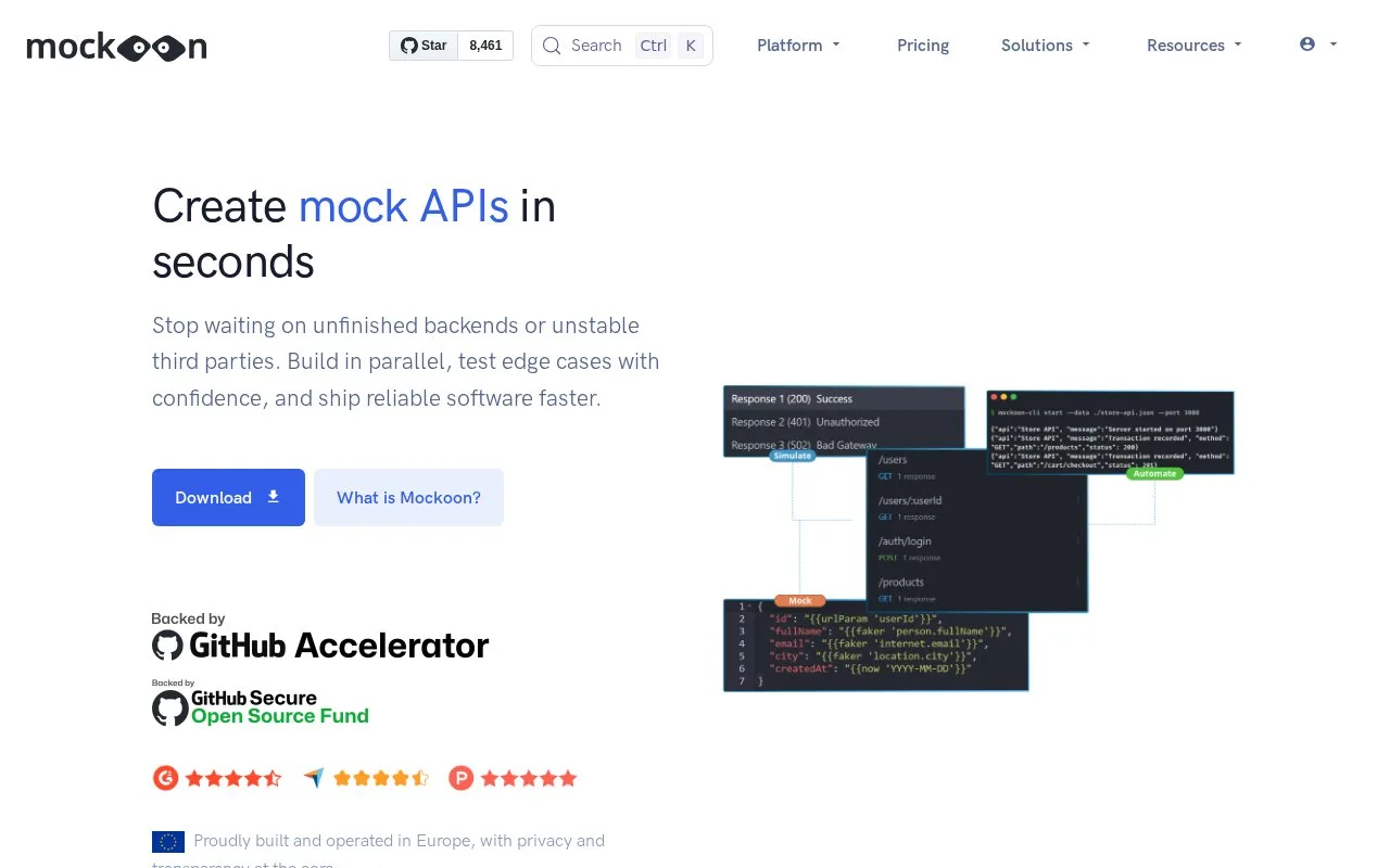 Screenshot of the Mockoon homepage