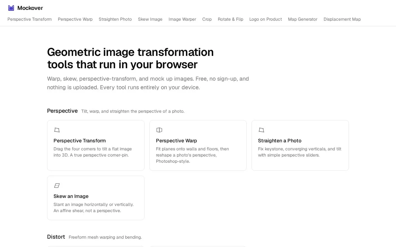 Screenshot of the Mockover homepage