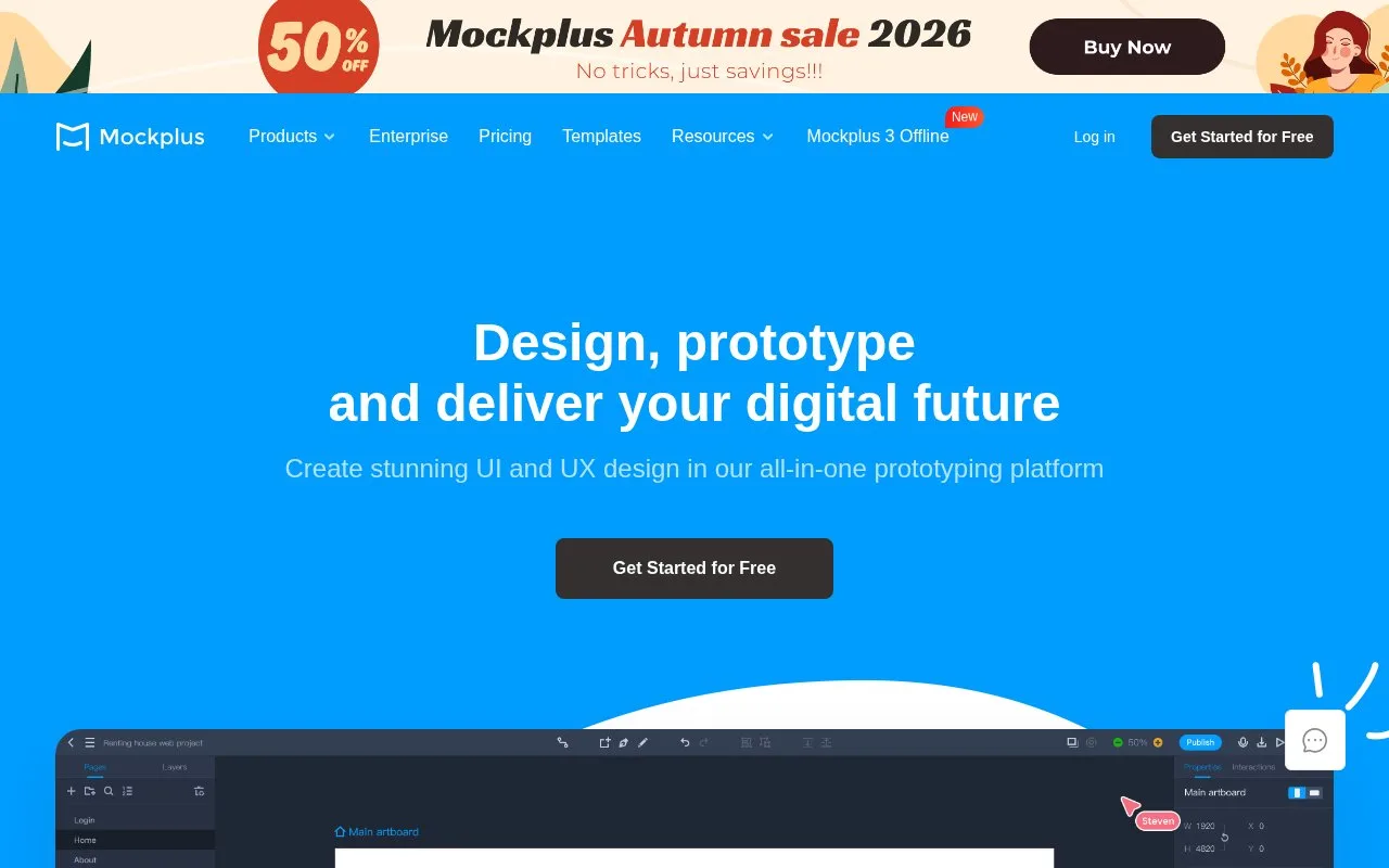 Screenshot of the Mockplus homepage