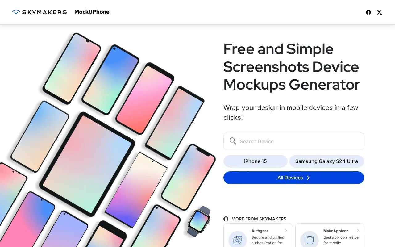 Screenshot of the MockUPhone homepage