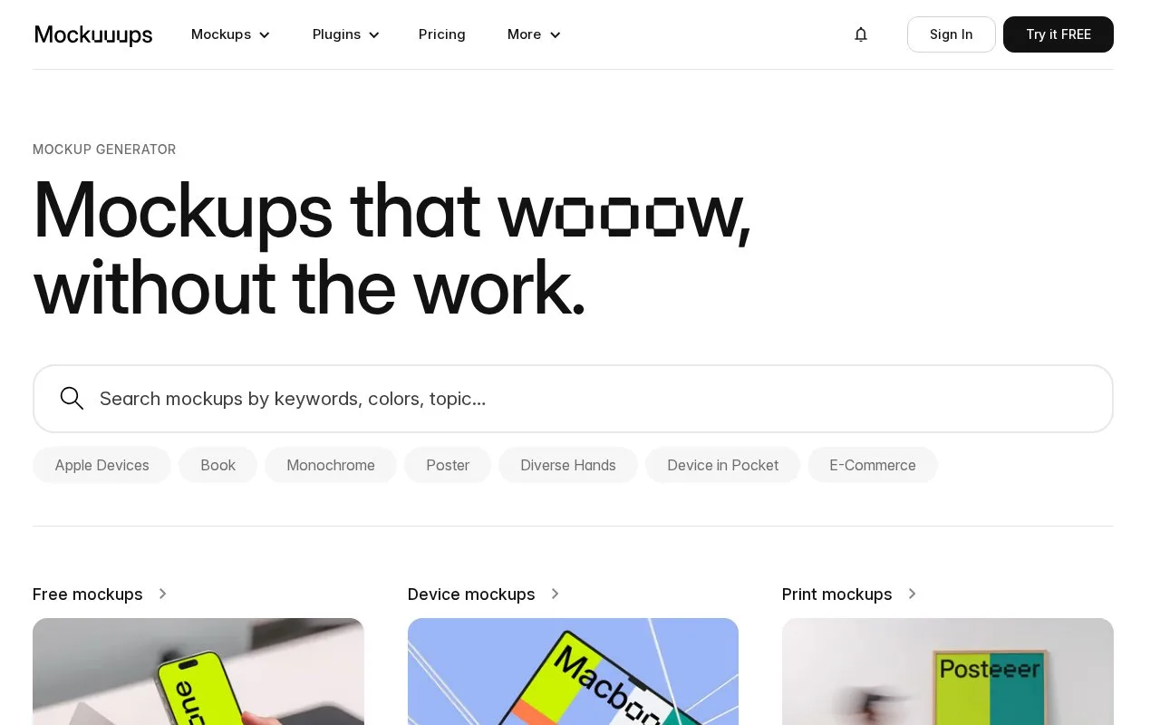 Screenshot of the Mockuuups Studio homepage