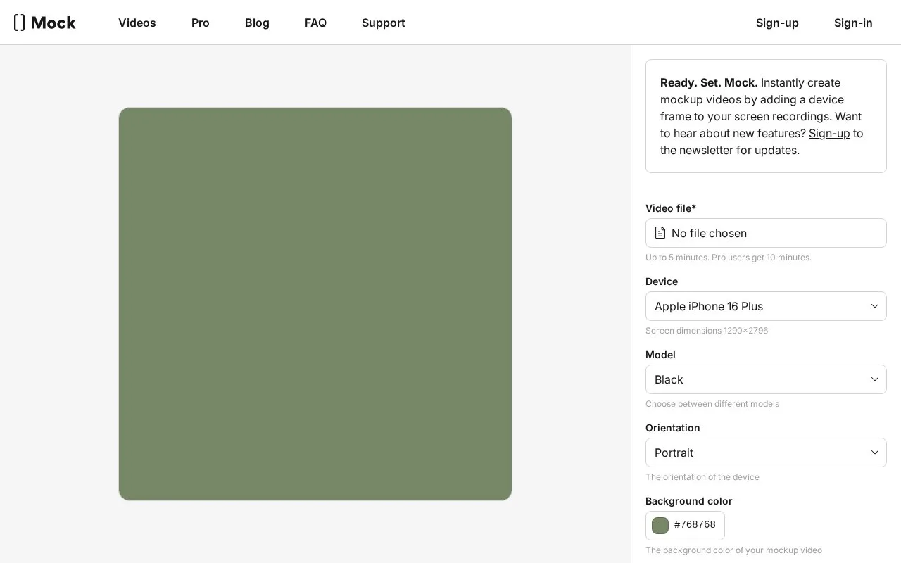 Screenshot of the Mock Video homepage