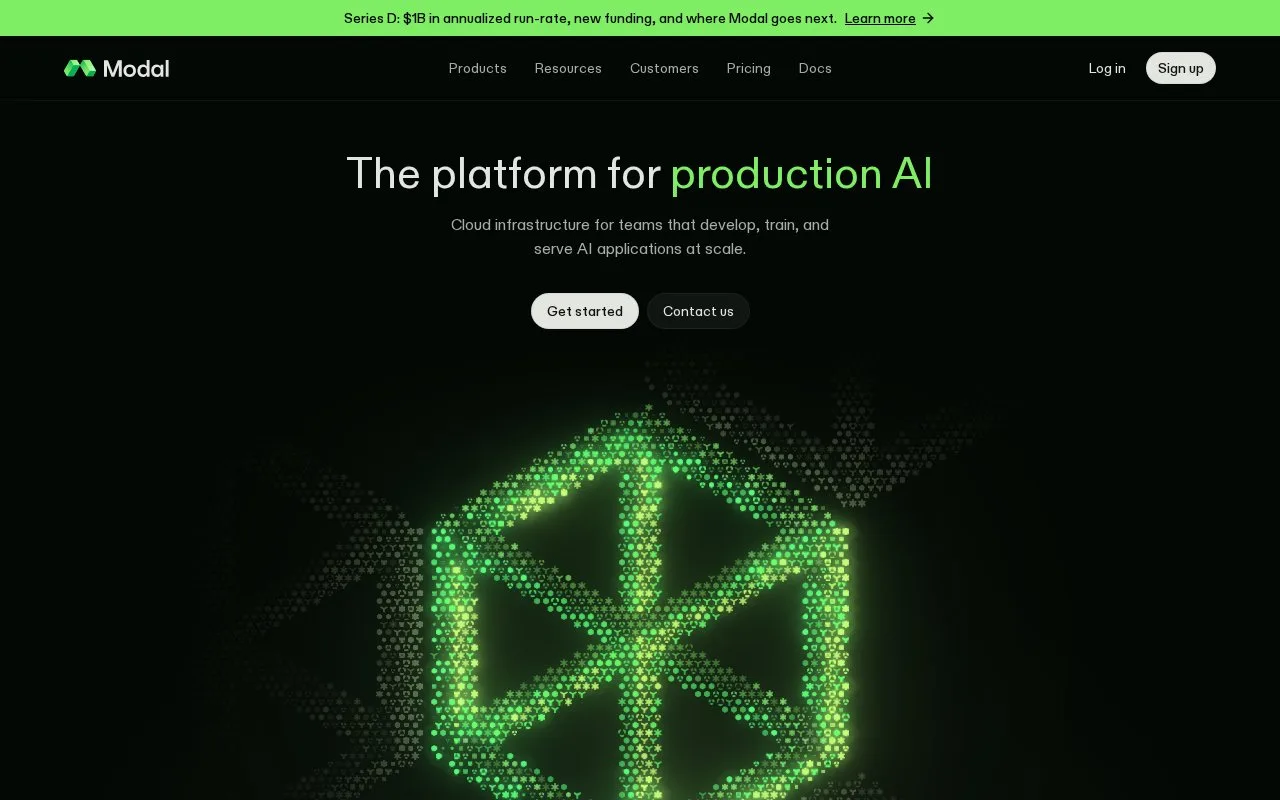 Screenshot of the Modal homepage