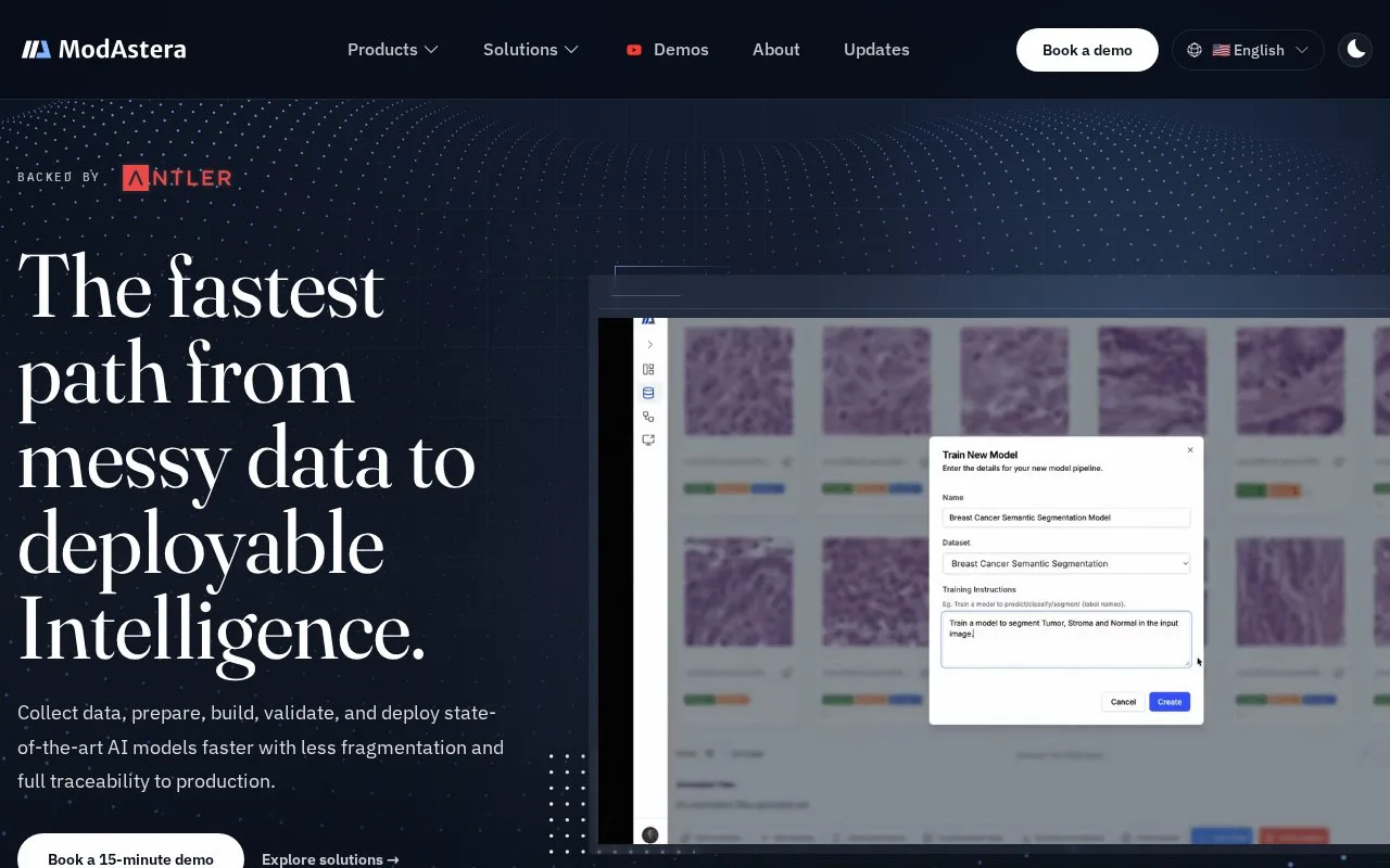 Screenshot of the ModAstera homepage