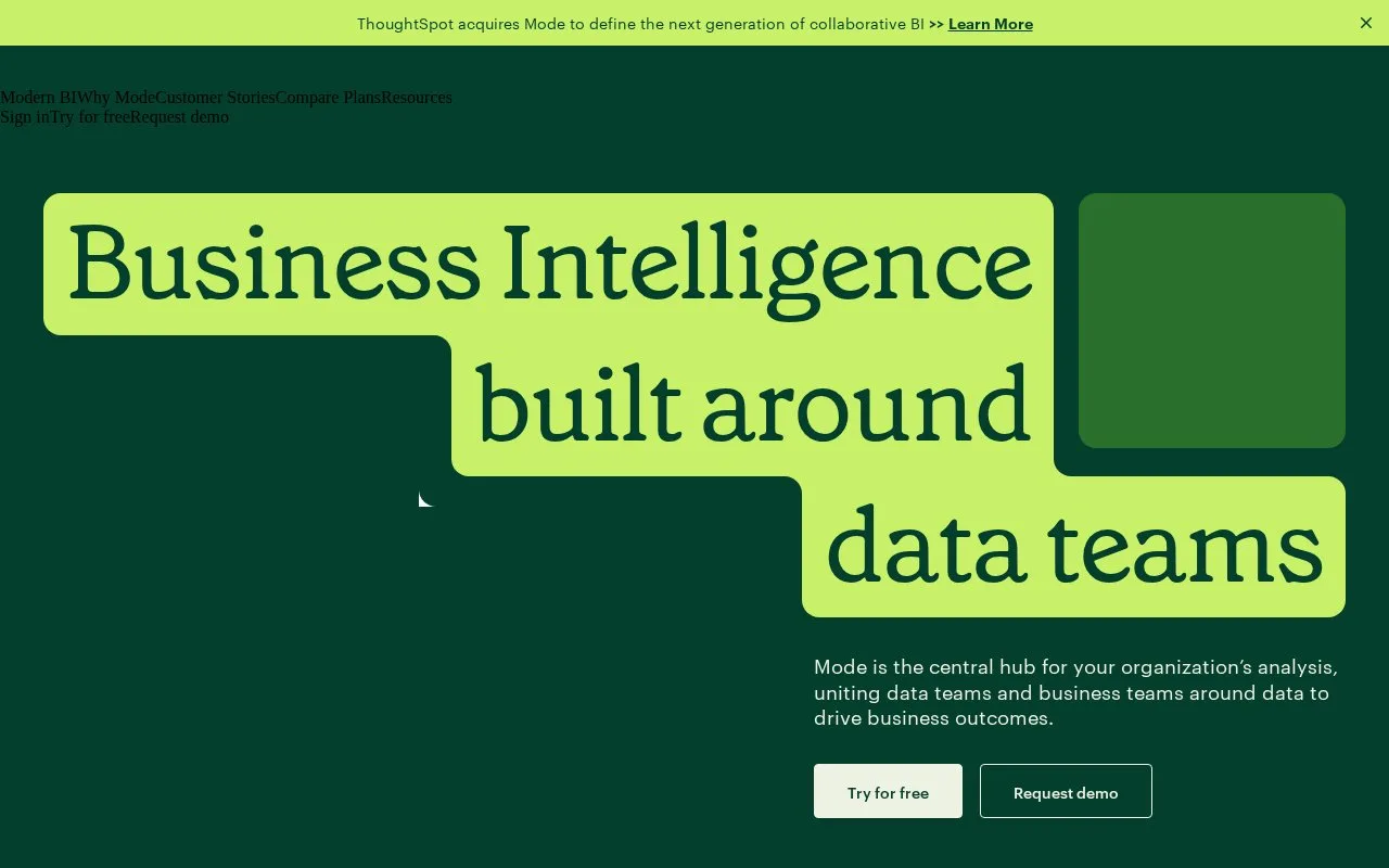 Screenshot of the Mode homepage