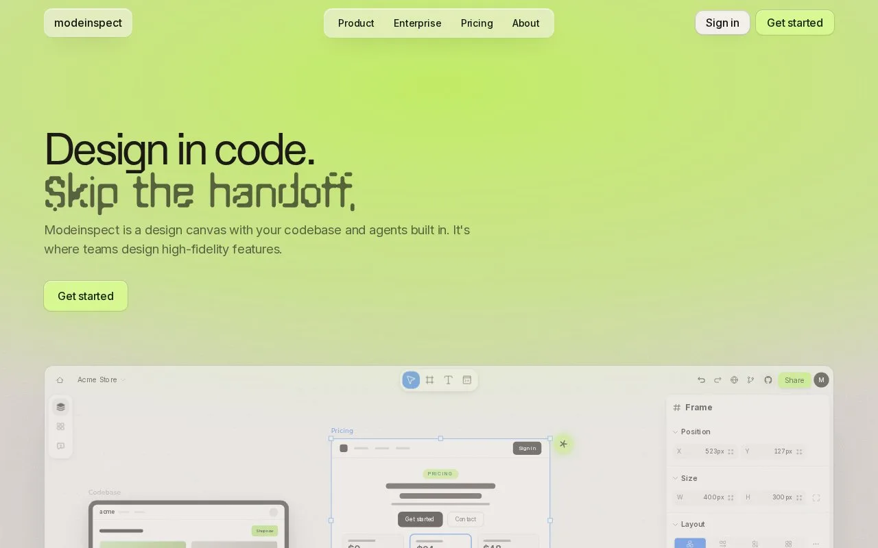 Screenshot of the Modeinspect homepage